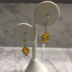 Swarovski and Citrine Glass Sterling Earrings